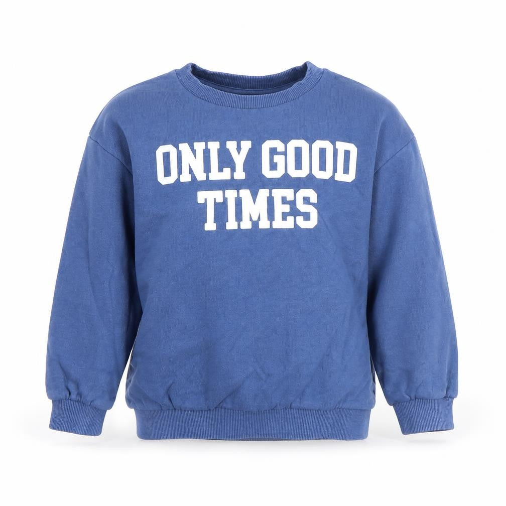 Front view of F&F boys’ blue 4-5 years pullover sweatshirt cotton only good times