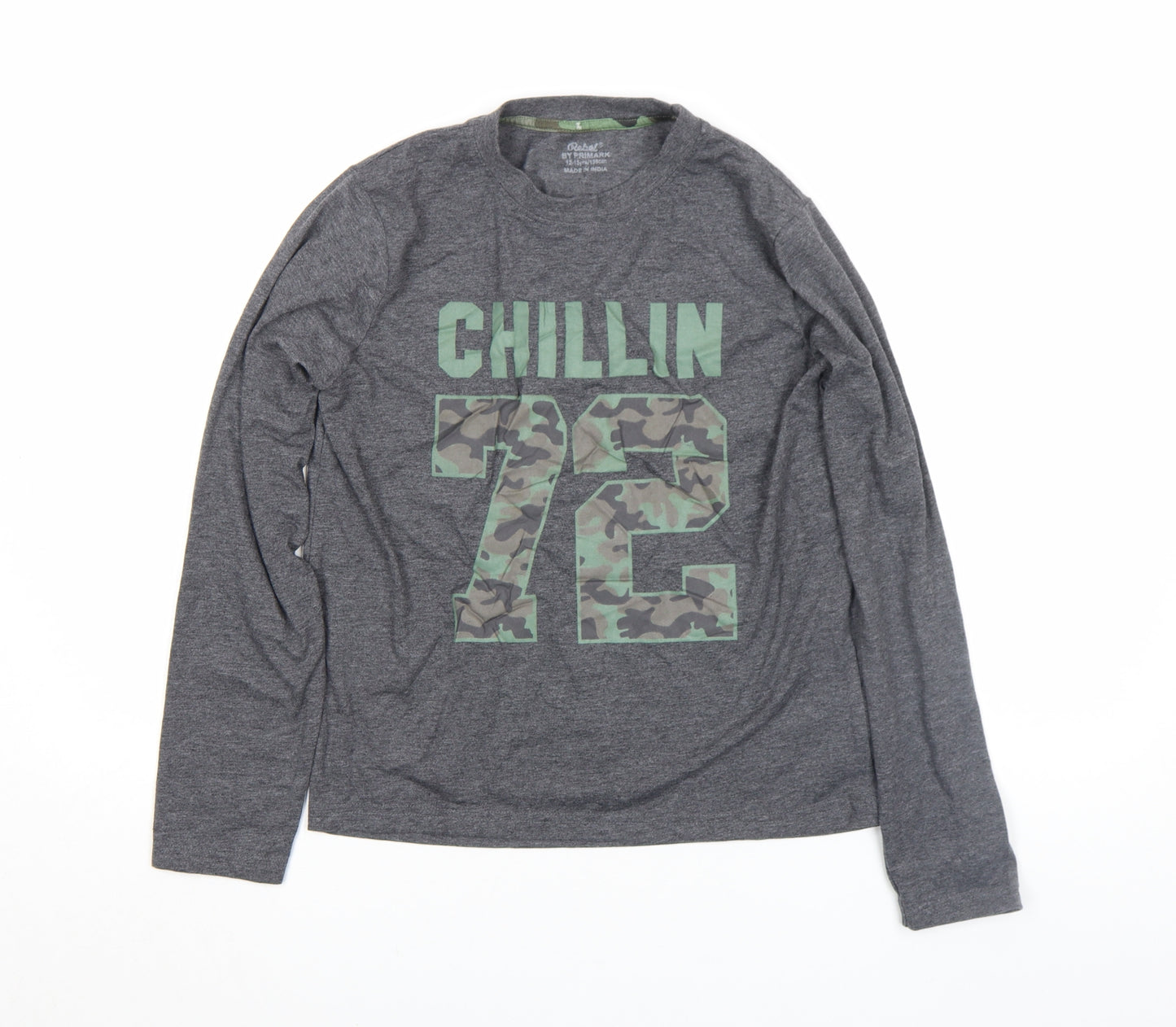 Rebel by Primark Boys Grey Long Sleeve Graphic T-Shirt 12-13 Years