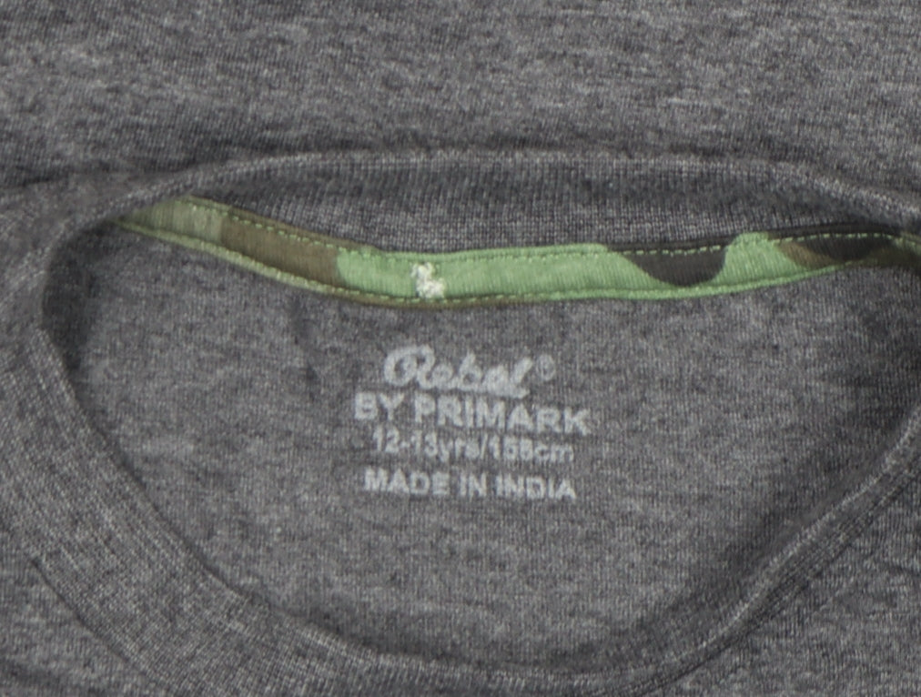 Rebel by Primark Boys Grey Long Sleeve Graphic T-Shirt 12-13 Years