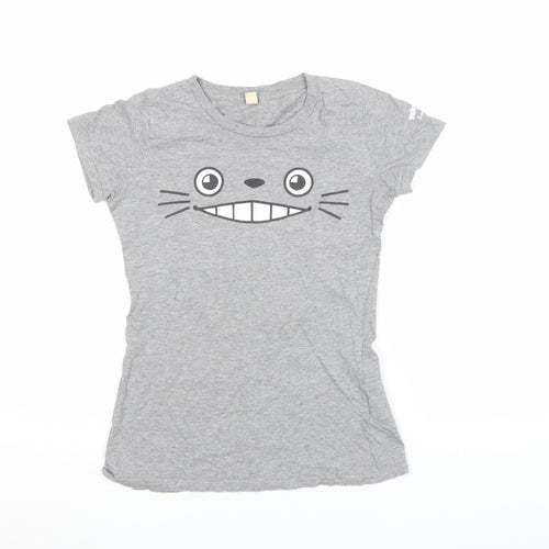Earth Positive Girls Grey Totoro Graphic T-Shirt Size S Organic Cotton