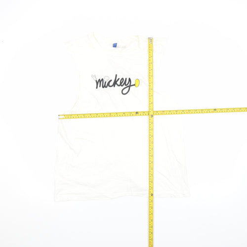 H&M Divided Women's White Mickey Mouse Sleeveless Cropped T-Shirt M