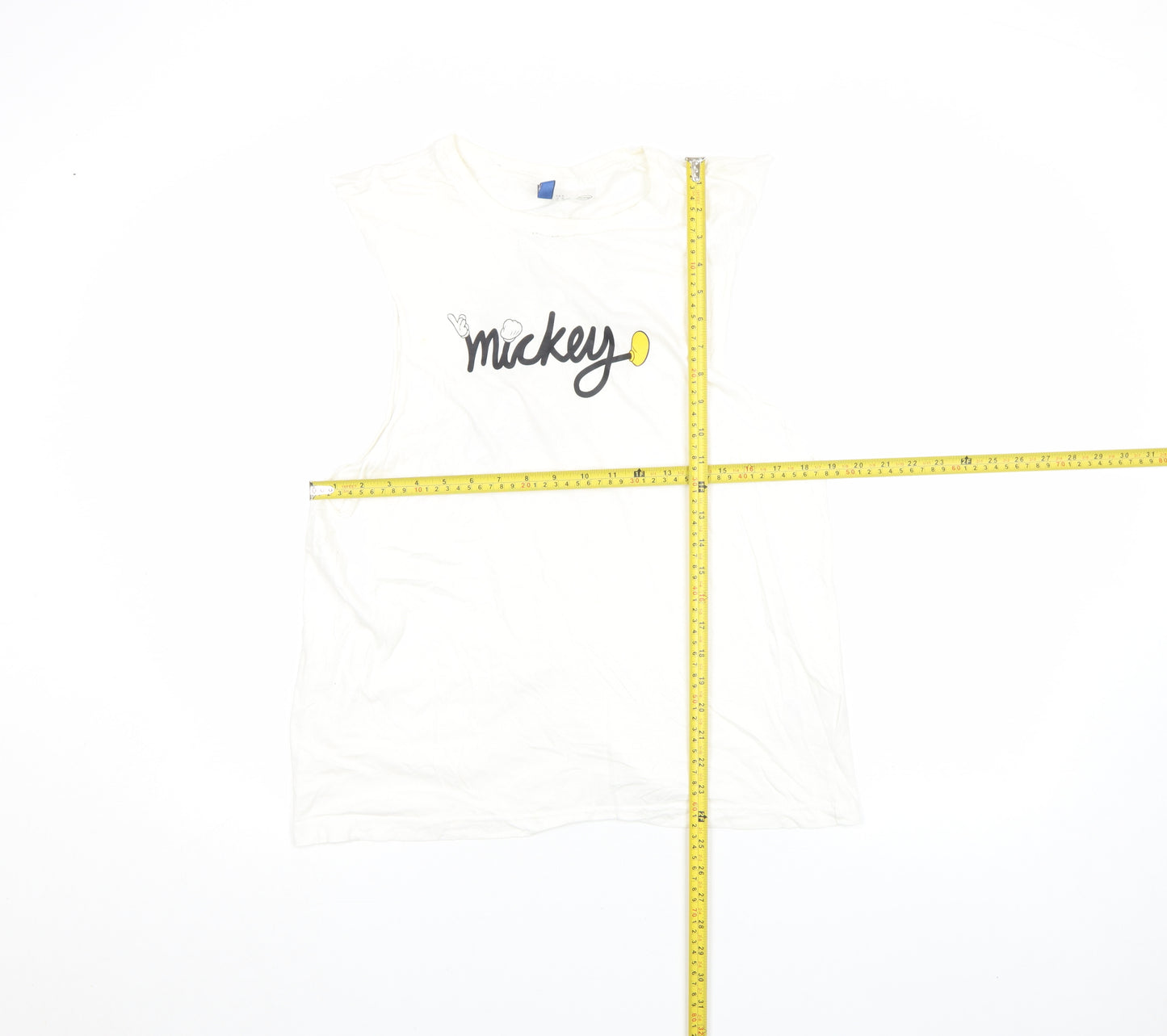 H&M Divided Women's White Mickey Mouse Sleeveless Cropped T-Shirt M