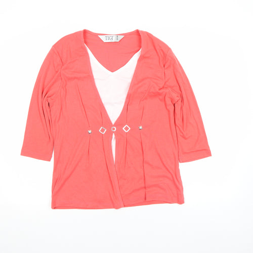 TIGI Wear Women's Pink 3/4 Sleeve V-Neck Tunic Top Size 10/12