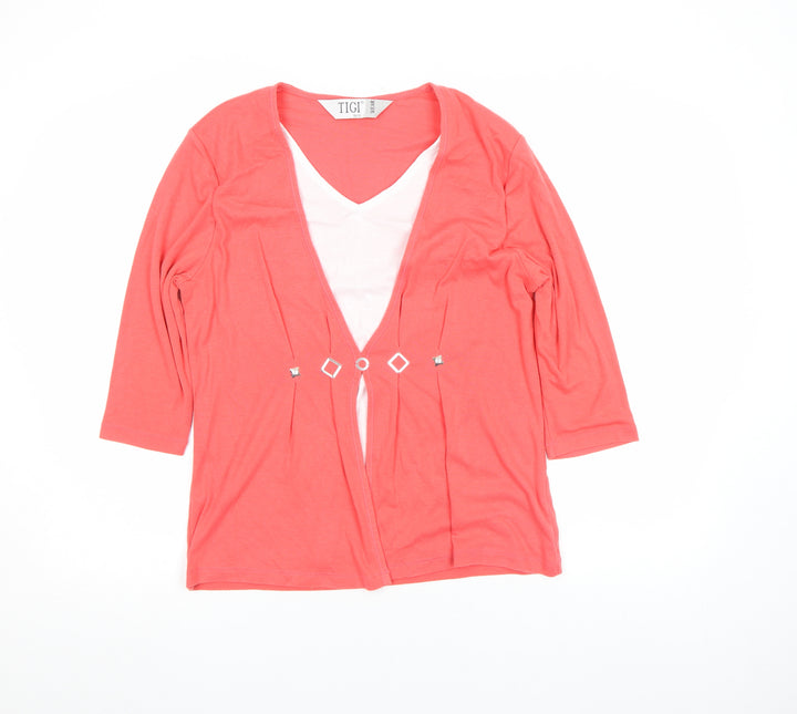 TIGI Wear Women's Pink 3/4 Sleeve V-Neck Tunic Top Size 10/12