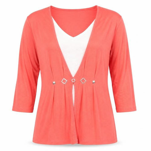 TIGI Wear Women's Pink 3/4 Sleeve V-Neck Tunic Top Size 10/12