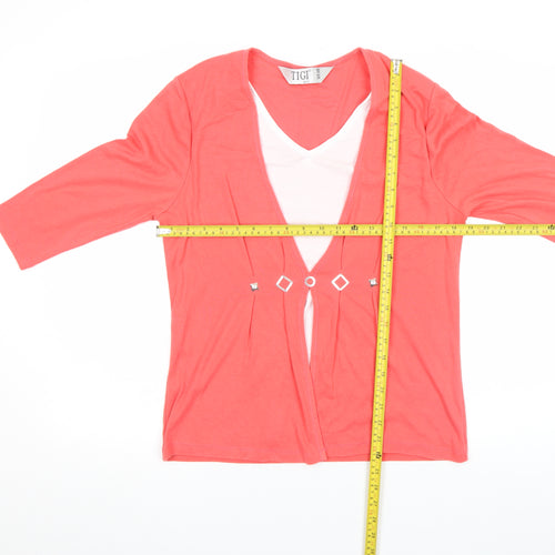 TIGI Wear Women's Pink 3/4 Sleeve V-Neck Tunic Top Size 10/12