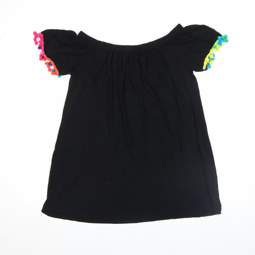 Boohoo Women’s Black Off Shoulder Pom Pom Short Dress Size M