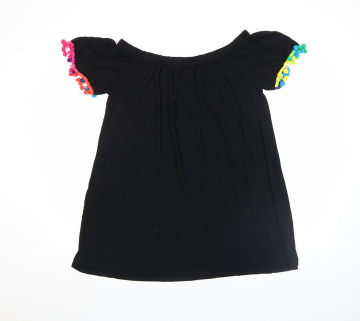Boohoo Women’s Black Off Shoulder Pom Pom Short Dress Size M