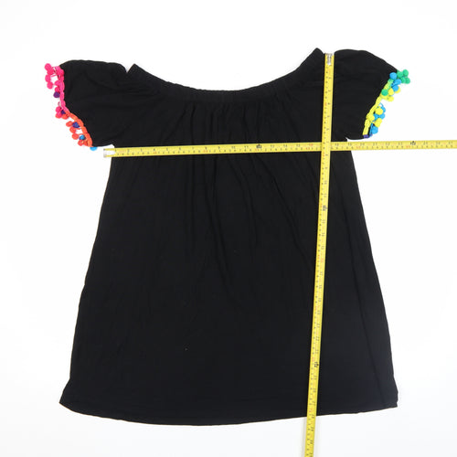 Boohoo Women’s Black Off Shoulder Pom Pom Short Dress Size M