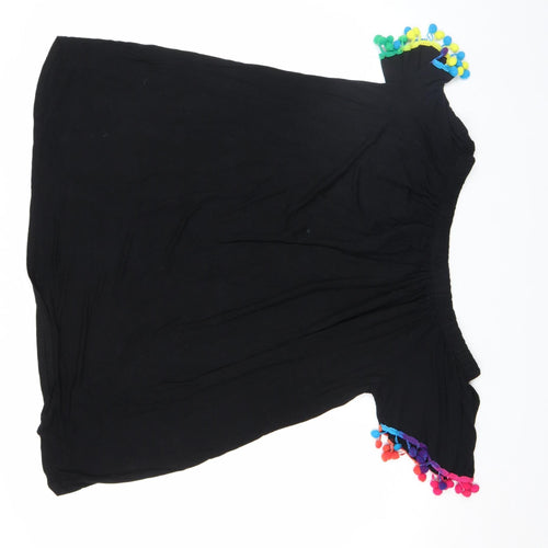 Boohoo Women’s Black Off Shoulder Pom Pom Short Dress Size M