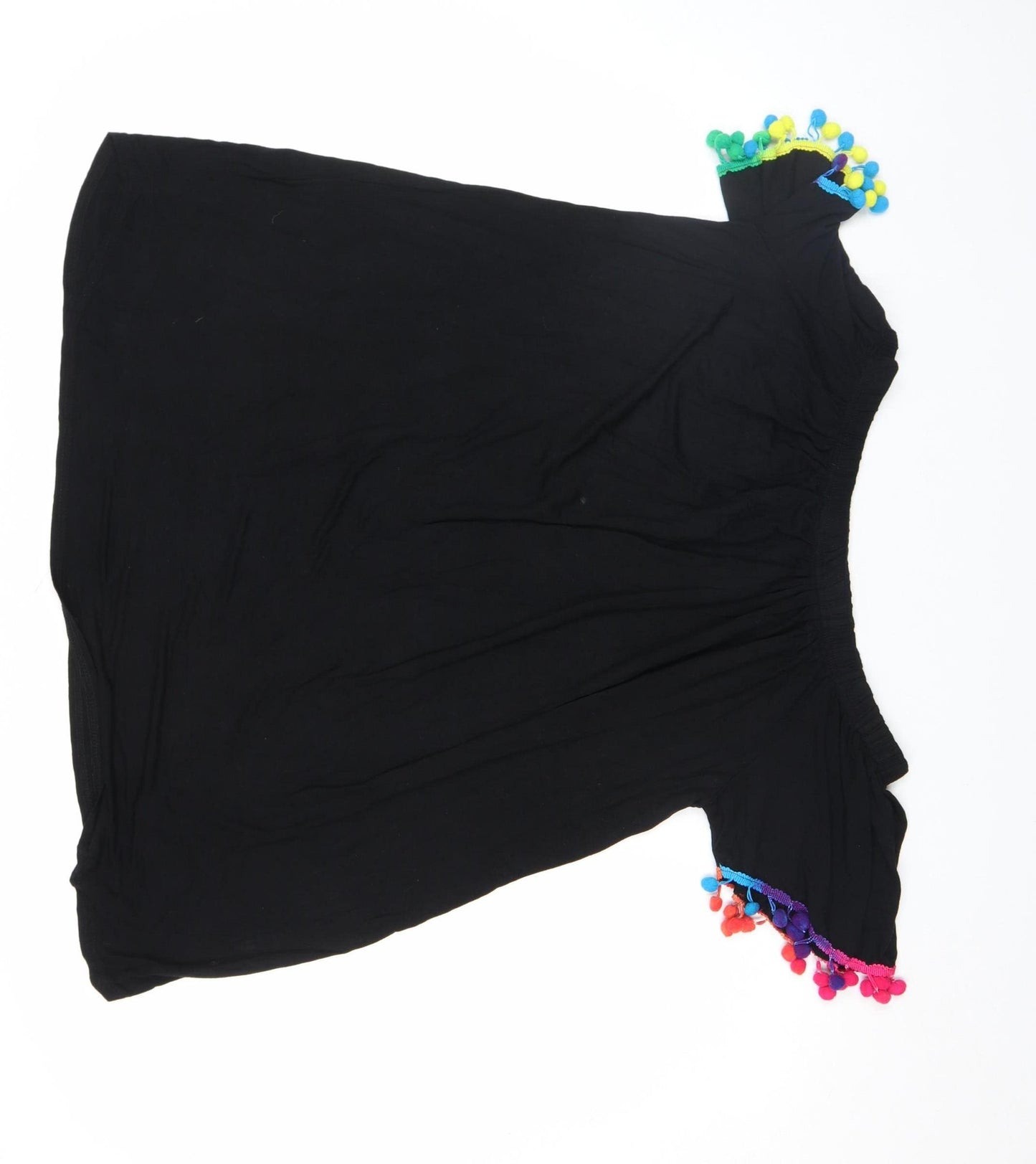 Boohoo Women’s Black Off Shoulder Pom Pom Short Dress Size M