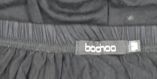 Boohoo Women’s Black Off Shoulder Pom Pom Short Dress Size M
