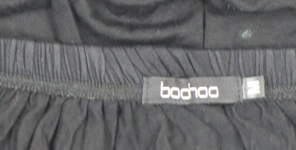 Boohoo Women’s Black Off Shoulder Pom Pom Short Dress Size M