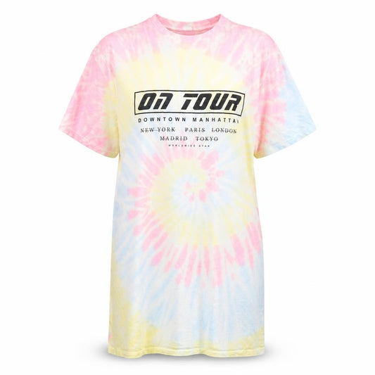 Front view of H&M Divided Women's Multicoloured Tie Dye T-Shirt Dress, size S