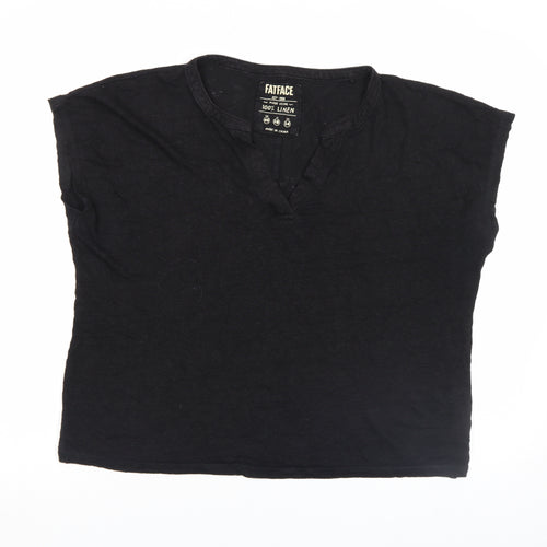FatFace Women's Black Linen V-Neck Short Sleeve Blouse Size 18