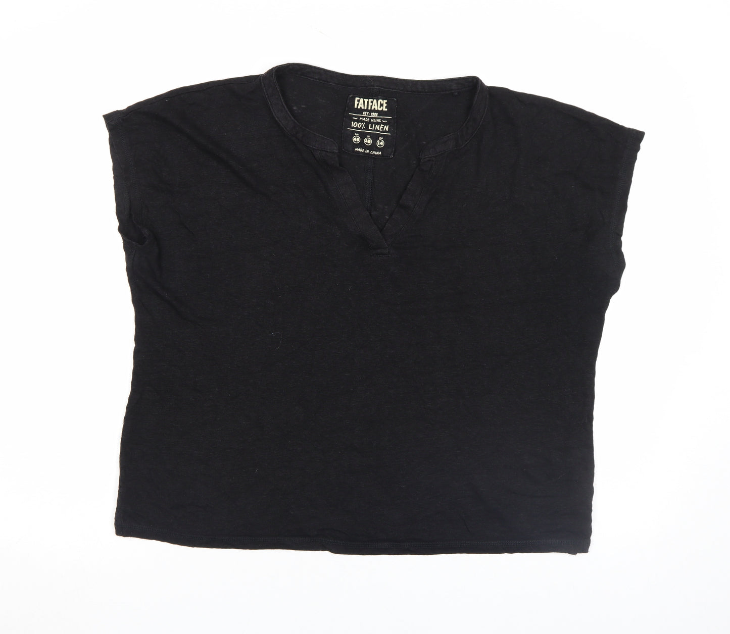 FatFace Women's Black Linen V-Neck Short Sleeve Blouse Size 18