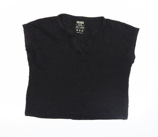 FatFace Women's Black Linen V-Neck Short Sleeve Blouse Size 18