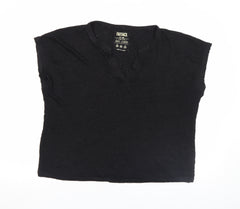 FatFace Women's Black Linen V-Neck Short Sleeve Blouse Size 18