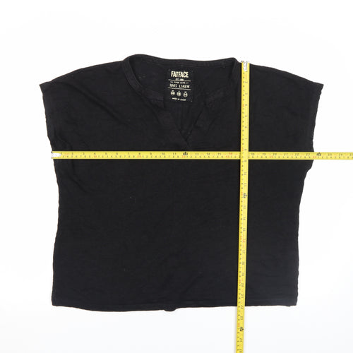 FatFace Women's Black Linen V-Neck Short Sleeve Blouse Size 18