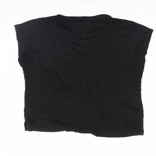 FatFace Women's Black Linen V-Neck Short Sleeve Blouse Size 18