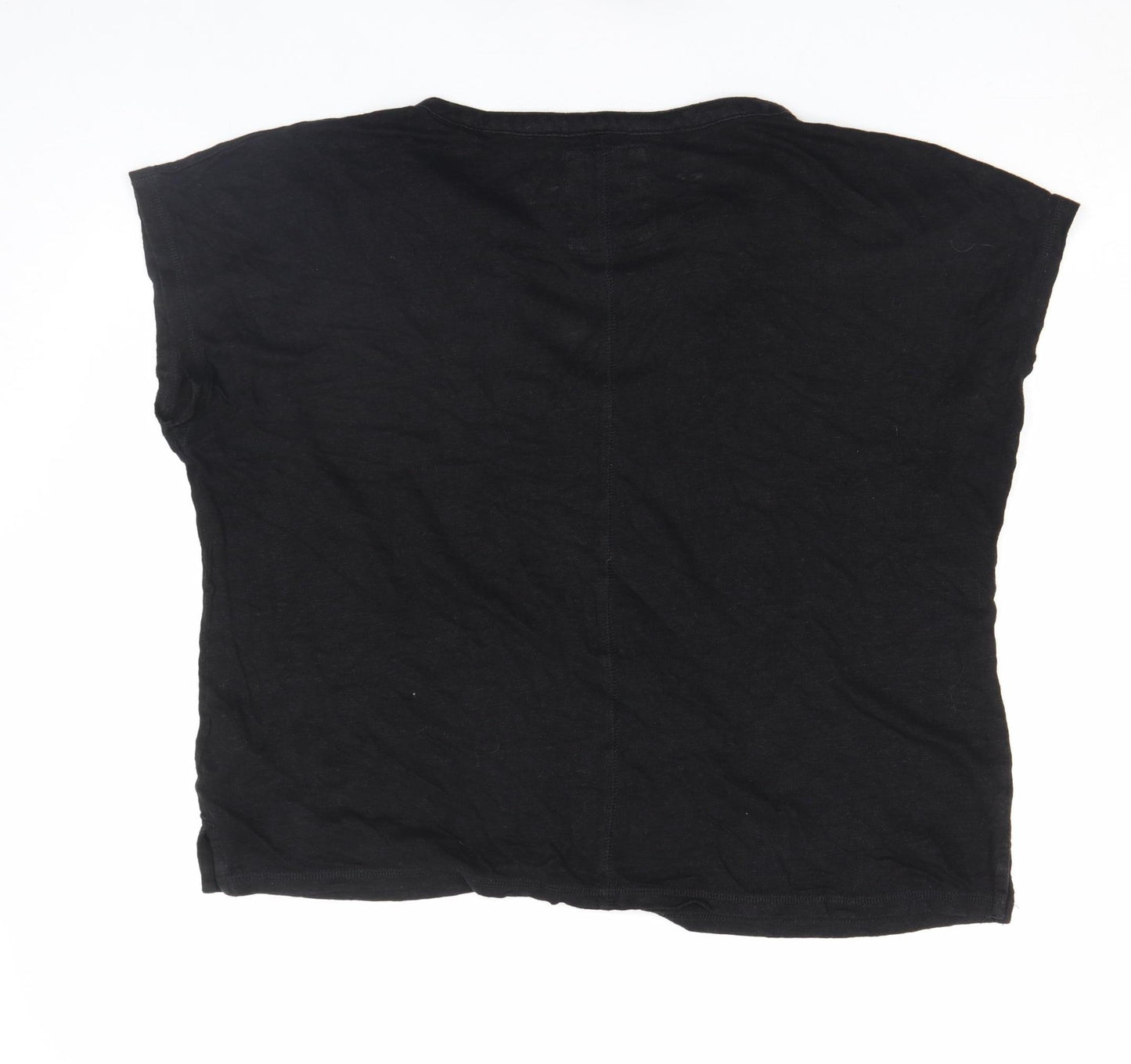 FatFace Women's Black Linen V-Neck Short Sleeve Blouse Size 18