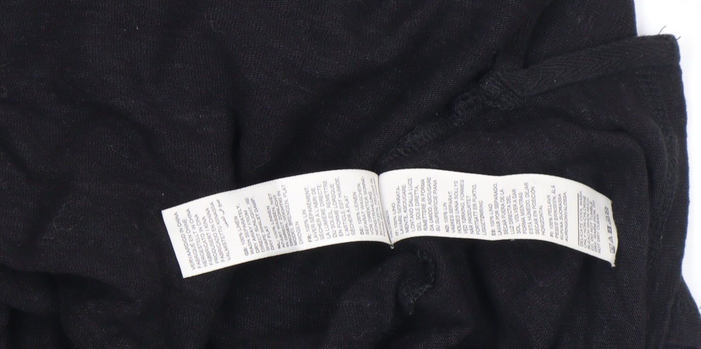 FatFace Women's Black Linen V-Neck Short Sleeve Blouse Size 18