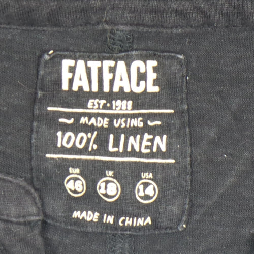 FatFace Women's Black Linen V-Neck Short Sleeve Blouse Size 18