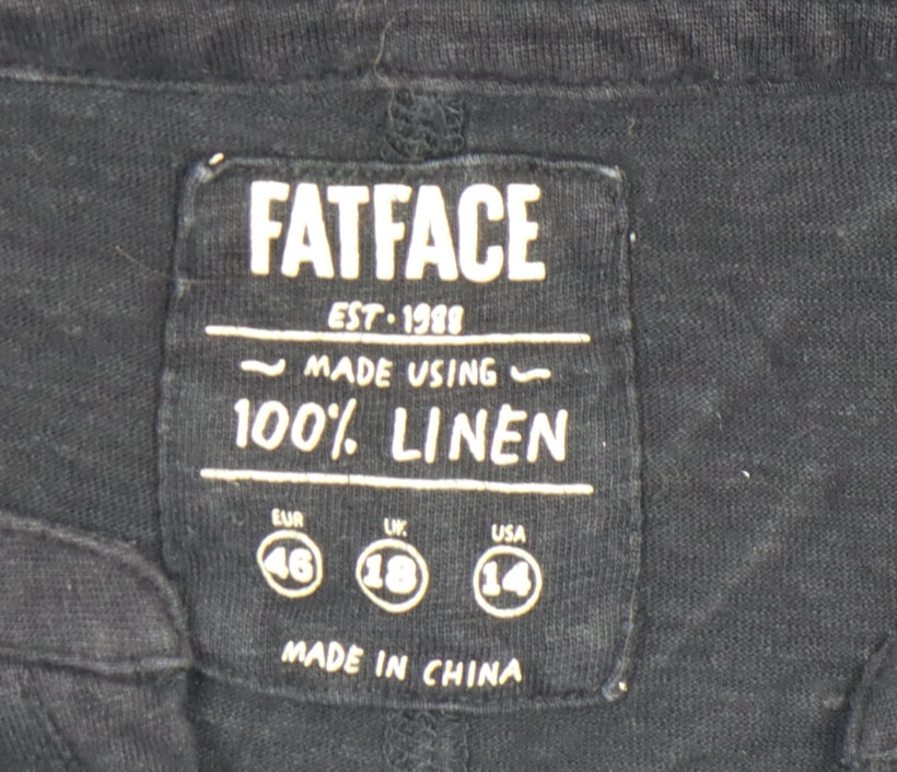 FatFace Women's Black Linen V-Neck Short Sleeve Blouse Size 18