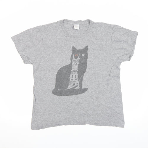Stedman Women's Grey Cotton Cat Print Short Sleeve T-Shirt M