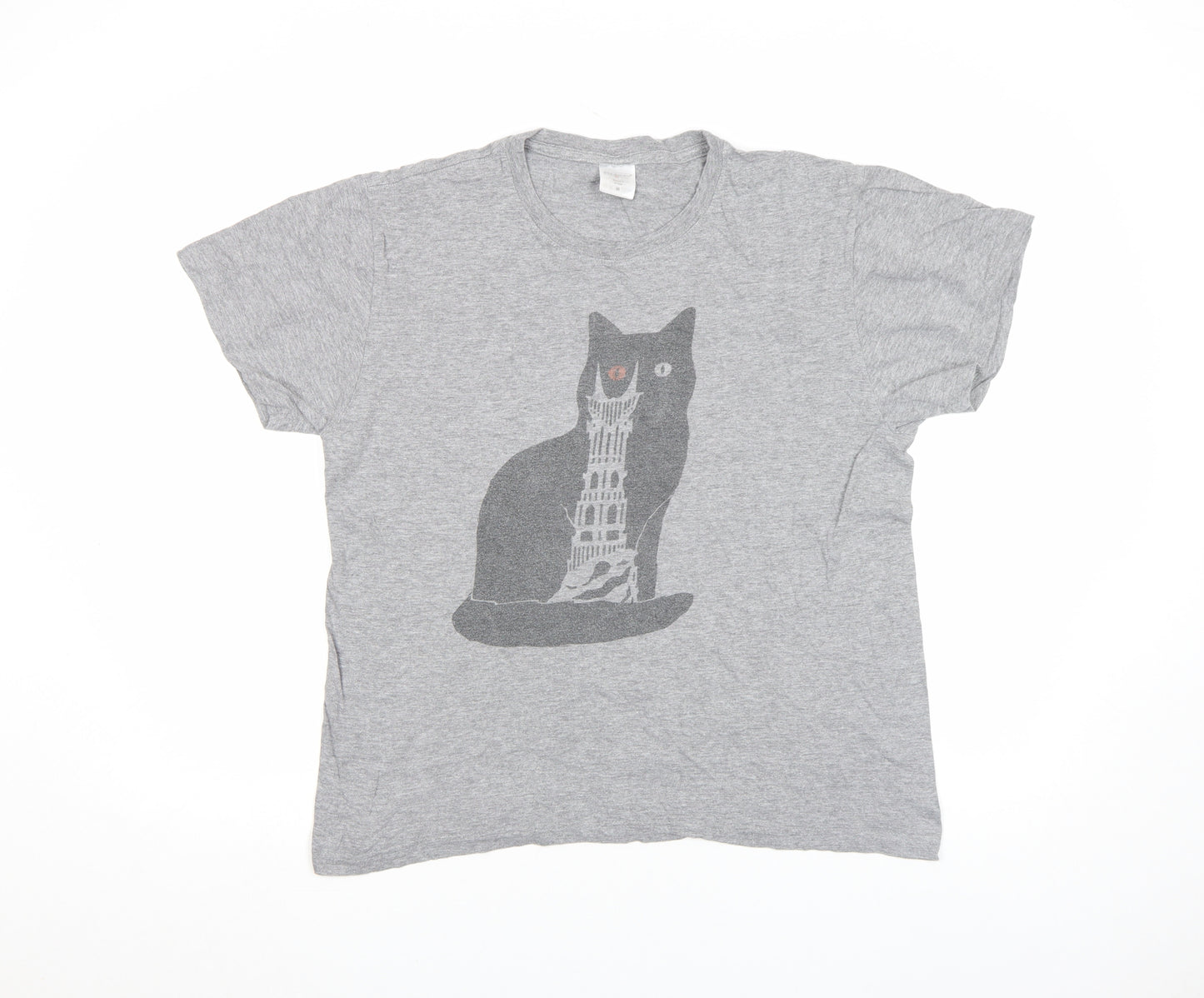Stedman Women's Grey Cotton Cat Print Short Sleeve T-Shirt M