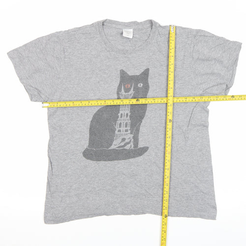 Stedman Women's Grey Cotton Cat Print Short Sleeve T-Shirt M