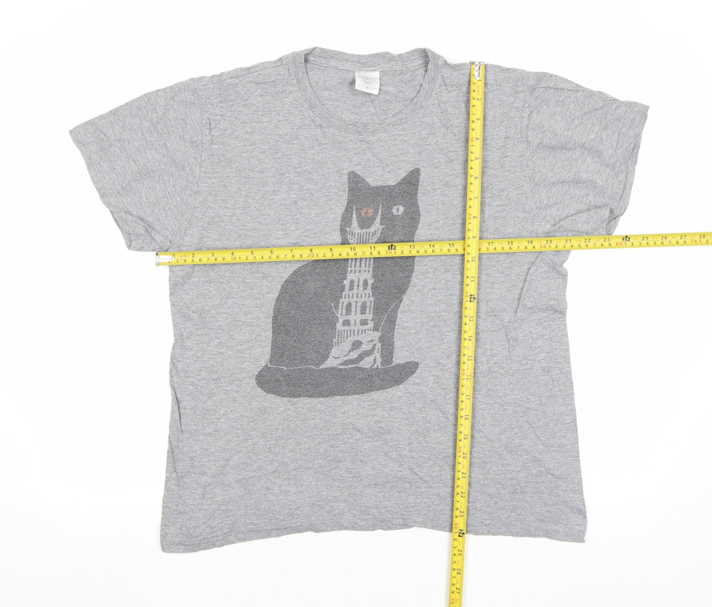 Stedman Women's Grey Cotton Cat Print Short Sleeve T-Shirt M