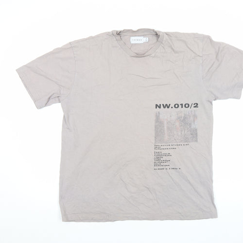 Topman Men's Grey Graphic Print Crew Neck T-Shirt Size M