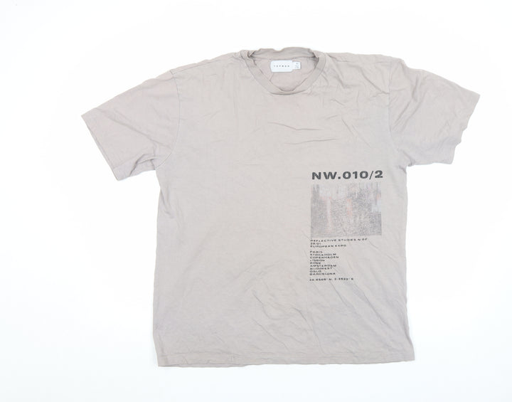 Topman Men's Grey Graphic Print Crew Neck T-Shirt Size M