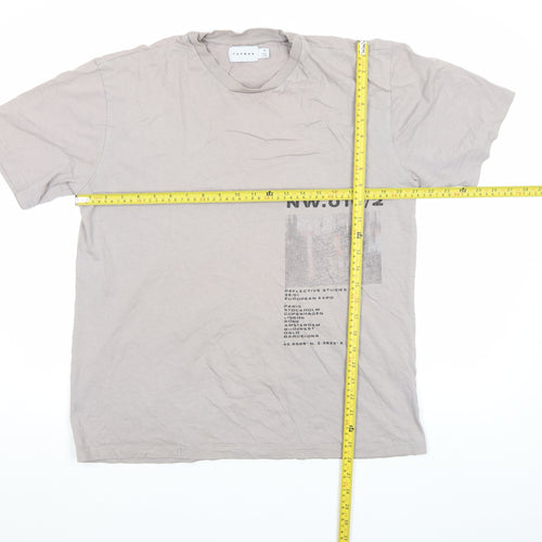 Topman Men's Grey Graphic Print Crew Neck T-Shirt Size M