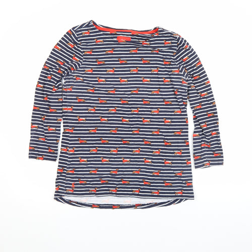 Joules Women’s Blue Dog Stripe Long Sleeve Cotton T-Shirt UK 12