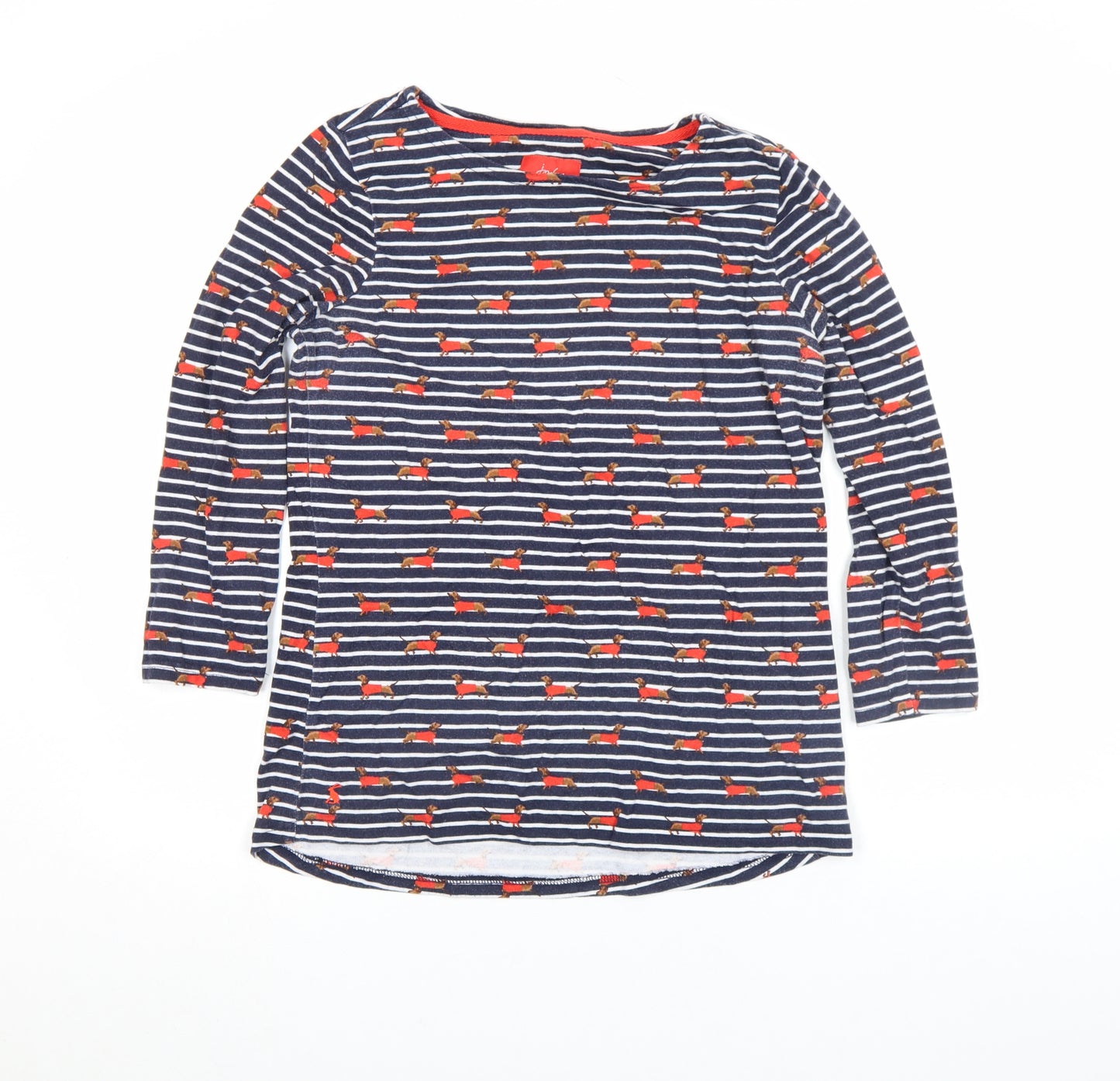 Joules Women’s Blue Dog Stripe Long Sleeve Cotton T-Shirt UK 12