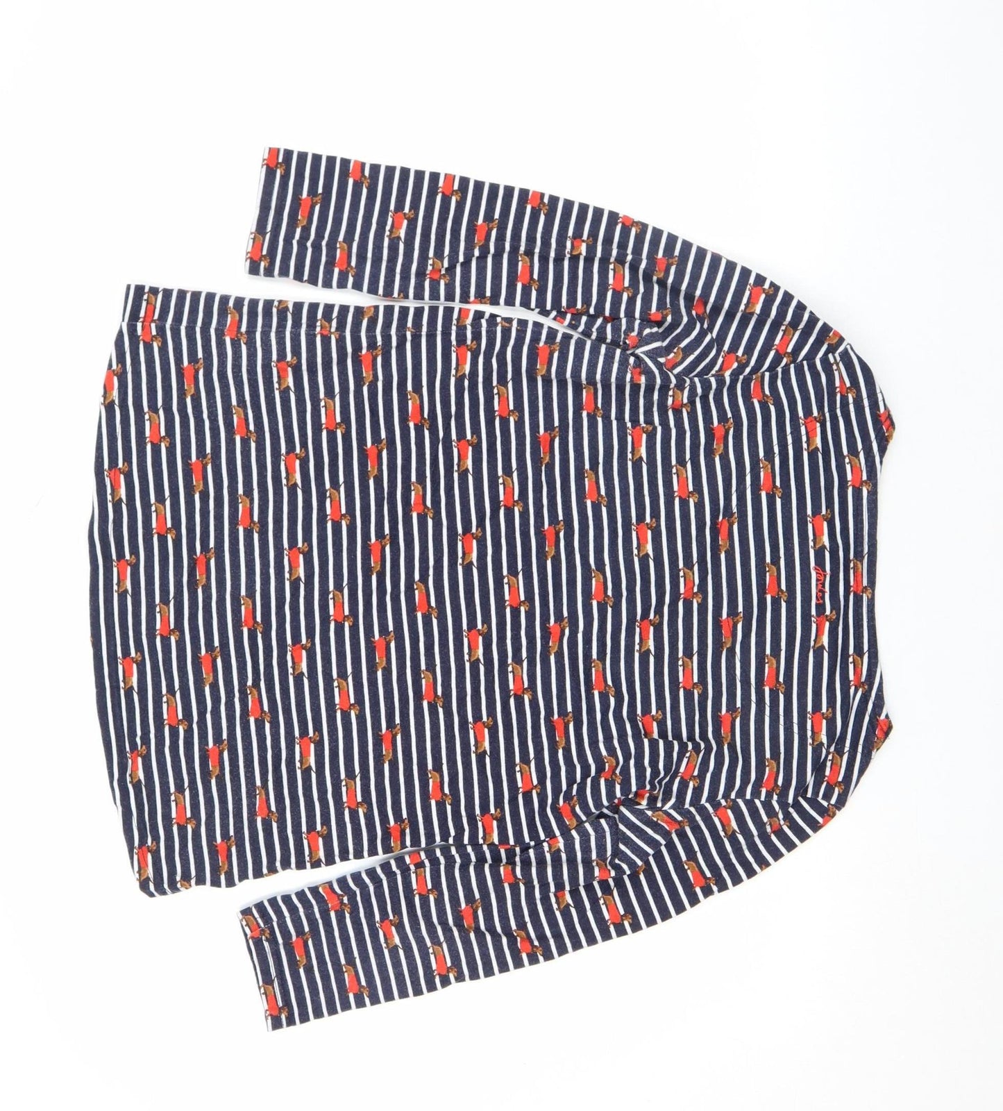 Joules Women’s Blue Dog Stripe Long Sleeve Cotton T-Shirt UK 12