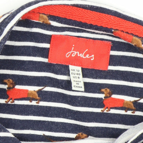Joules Women’s Blue Dog Stripe Long Sleeve Cotton T-Shirt UK 12