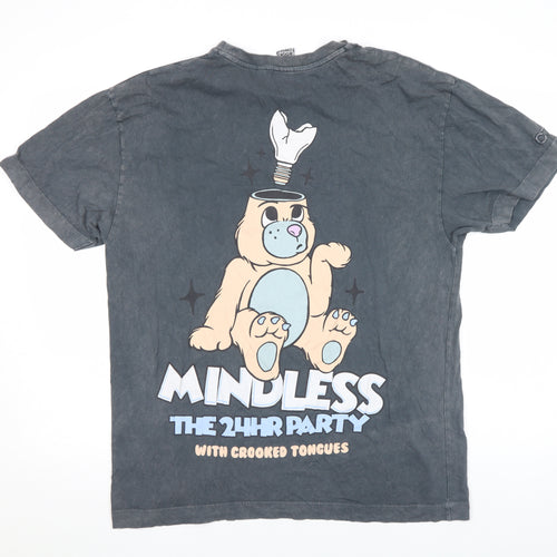 Crooked Tongues Mens Grey Funny Cartoon Graphic T-Shirt Size M