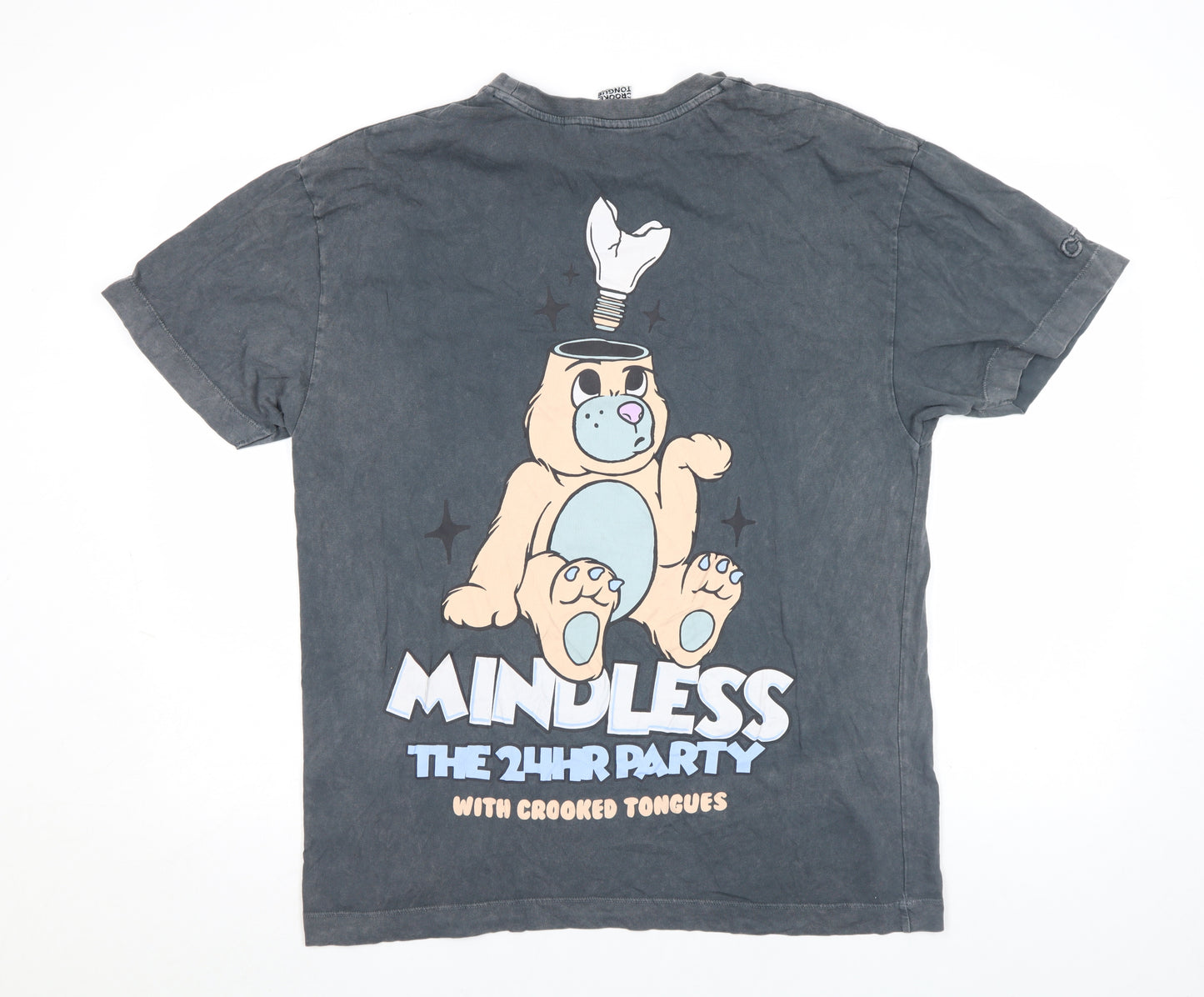 Crooked Tongues Mens Grey Funny Cartoon Graphic T-Shirt Size M