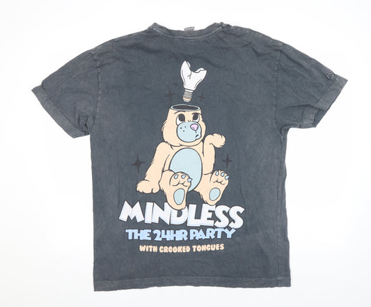 Crooked Tongues Mens Grey Funny Cartoon Graphic T-Shirt Size M