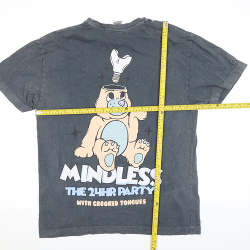 Crooked Tongues Mens Grey Funny Cartoon Graphic T-Shirt Size M