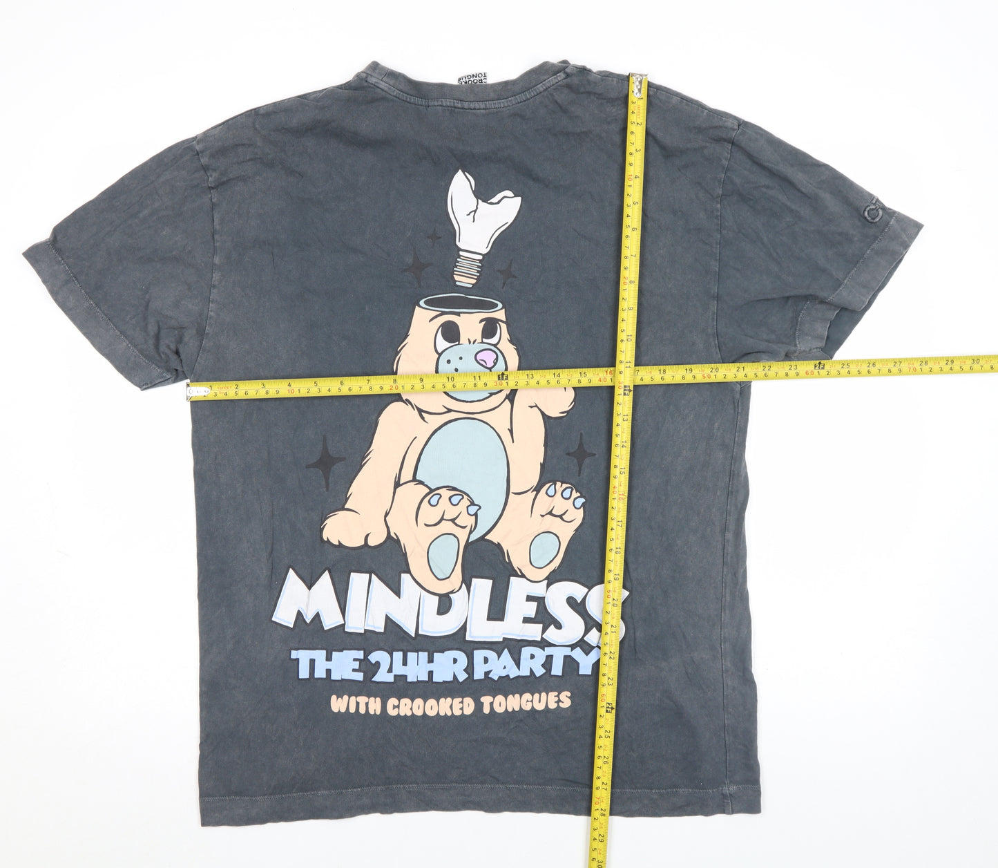 Crooked Tongues Mens Grey Funny Cartoon Graphic T-Shirt Size M