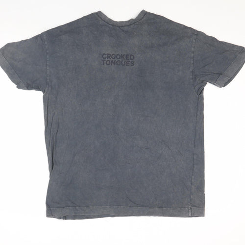 Crooked Tongues Mens Grey Funny Cartoon Graphic T-Shirt Size M