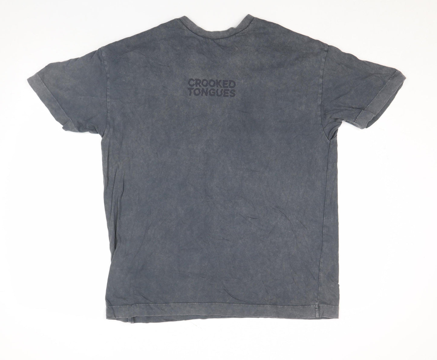 Crooked Tongues Mens Grey Funny Cartoon Graphic T-Shirt Size M