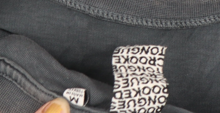 Crooked Tongues Mens Grey Funny Cartoon Graphic T-Shirt Size M