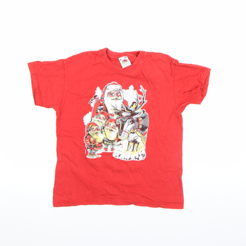Fruit of the Loom Girls Red Christmas Santa Graphic Cotton T-Shirt M