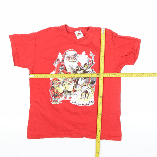 Fruit of the Loom Girls Red Christmas Santa Graphic Cotton T-Shirt M