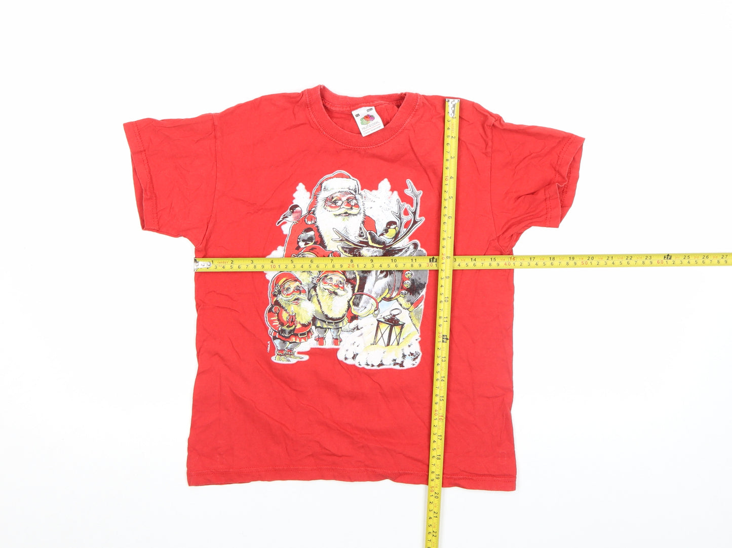Fruit of the Loom Girls Red Christmas Santa Graphic Cotton T-Shirt M